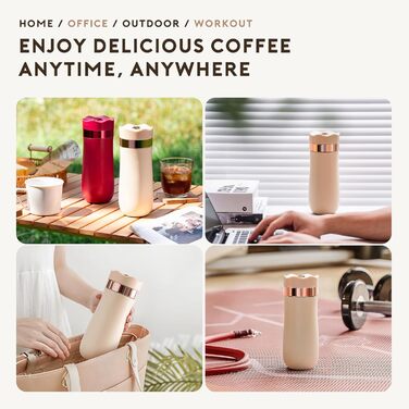 RECAFIMIL Французька кавомашина для подорожей з нержавіючої сталі, 340 мл, для кемпінгу та подорожей, кремовий колір