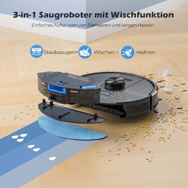 Робот-пилосос Lubluelu SL68 Plus 3-в-1 з функцією миття, 4500Pa, лазерна навігація, керування через додаток, 24 зони заборони для шерсті тварин, килим