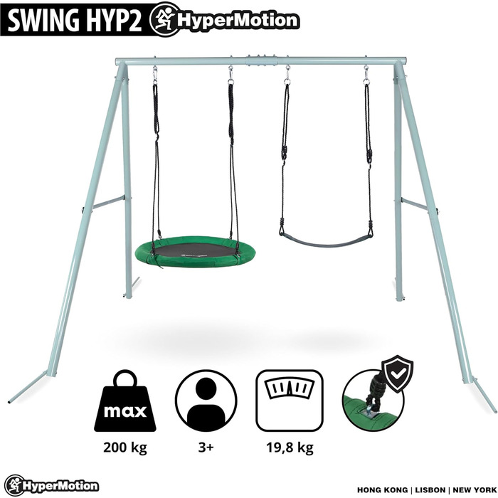 Гойдалка-гніздо для саду HyperMotion Storchennest з А-рамою, 2 місця, 150 кг, зелено-сіра (HYP1)