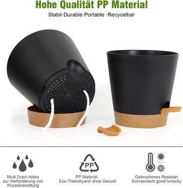 Набір горщиків для квітів 6 шт. з автополивом, 20.3-12.7 см, з підставкою, для дому та балкону, чорний/коричневий