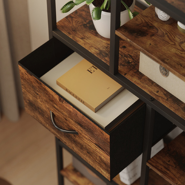 HOMCOM Полиця для зберігання з 2 висувними ящиками з тканини, 9 відкритими полицями, самостійна полиця зі сталевим каркасом, Колір: Коричневий+Чорний