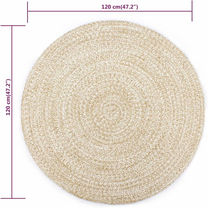 Килимок ручної роботи з короткою ворсою для вітальні, спальні, коридору. Жут, круглий, 120 см, білий, натуральний колір