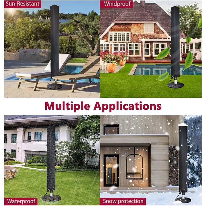 Чохол для парасольки від сонця, 153x30x30 см, водовідштовхувальний, міцний, 600D Oxford, PVC покриття, чорний