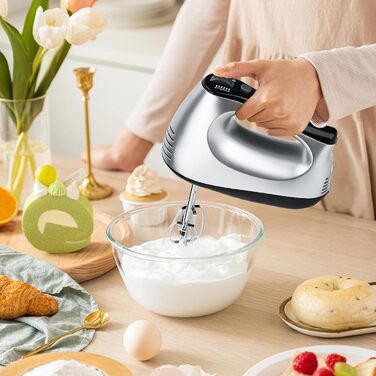 Електричний міксер Lychee з анти-розбризкуванням, 6 насадок, 5 швидкостей + Turbo, 300W, для кухні та випічки