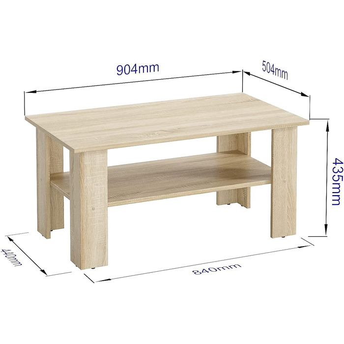 Журнальний стіл Відень - Стіл для вітальні Сучасний журнальний столик Дерев'яний журнальний столик 60x60 Журнальний столик Стіл для вітальні Журнальний столик Стіл для вітальні (90 x 50 x 43 см, дуб сонома)