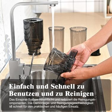 Фреш-прес Fretta: повільний соковичавник з широкою завантажувальною трубою (108 мм), 200W, 1 л, BPA-free Tritan, блакитний