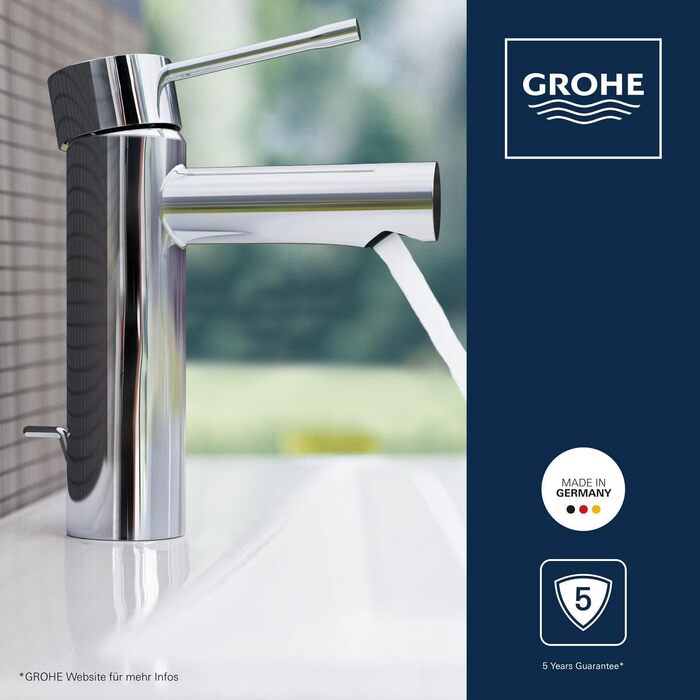 Змішувач для ванної кімнати GROHE Essence, водозберігаючий, хром, 17 см, з витяжною штангою