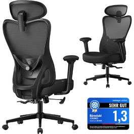 Офісний стіл SONGMICS: ергономічне крісло з регульованою поперековою та підголовною підтримкою, до 150 кг, регульована висота, чорний (OBN066GD01)