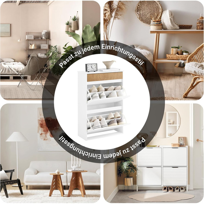 SoBuy Взуттєва шафа з 2 відкидними дверцятами, полиці та ящик, білий, 61x100x26 см, FSR165-W