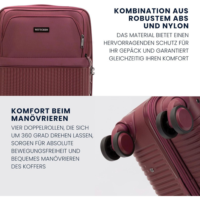 Набір валізWITTCHEN AXIS 3 шт. | Ручна та велика валіза | Гібрид ABS Nylon з TSA замком, телескопічною ручкою та 360° колесами | Бордовий колір