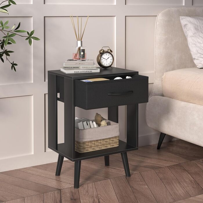 Набір з 2 тумбочок до ліжка, 40x30x60.3 см, чорний колір. Тумбочки з шухлядою для спальні, дитячої кімнати, як подарунок. Настільний столик, приліжкова тумбочка.