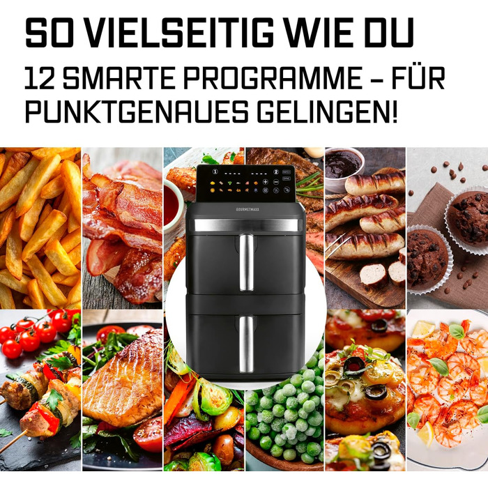 Фритюрниця повітряна GOURMETmaxx з двома камерами | 12 літрів | Airfryer з сенсорним дисплеєм