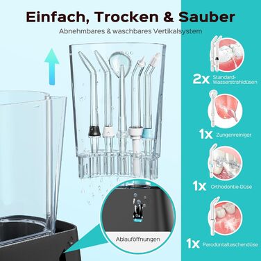 COSLUS Електрична іригатор для порожнини рота з 2 режимами та 12 рівнями тиску – 600 мл резервуар для води. Підходить для сімей, ентузіастів орального здоров'я та пацієнтів з ортодонтичними конструкціями. 5 насадок, чорно-білий колір.