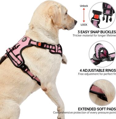 Шлейка для собак NESTROAD середнього розміру рожева, розмір M анти-перетягуюча шлейка для собак середнього розміру, окружність шиї 3343 см, окружність грудей 4364 см, ремінь безпеки для собак, шлейка для собак з м'якою підкладкою М, окружність шиї 33-43 с