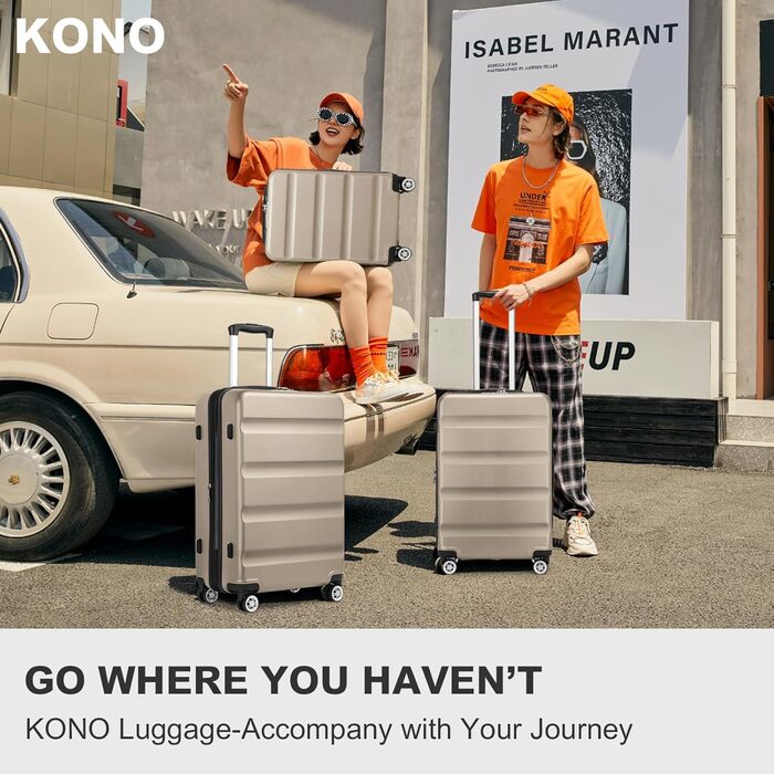 Набір валіз KONO 3 шт. (M-L-XL) з ABS+PC, розширювані, з TSA-замком та 4 колесами, золотий