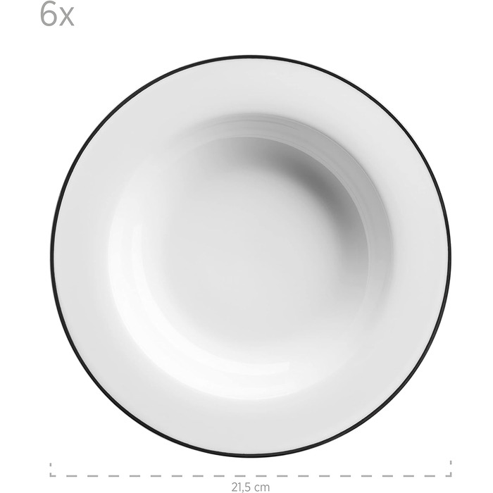 Столовий сервіз 6P modern, на 6 осіб, сучасний, білий з чорним краєм, набір тарілок із 12 предметів, обідні та супові тарілки, круглий набір посуду, столовий посуд, столовий посуд, порцеляна