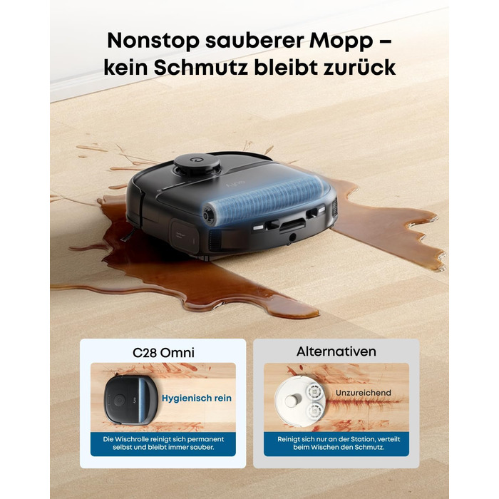 Робот-пилосос Eufy C28 з функцією миття підлоги, HydroJet самоочисний валик, потужність 15000Pa, 5-в-1 Omni-станція, антизаплутувальна щітка, розпізнавання перешкод за допомогою ШІ