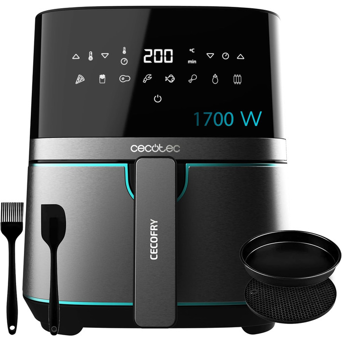 Фритюрниця без олії Cecotec Cecofry Full Pro 5500, 5.5 л, 1700 Вт, 8 режимів, PerfectCook, Touchpad, нержавіюча сталь