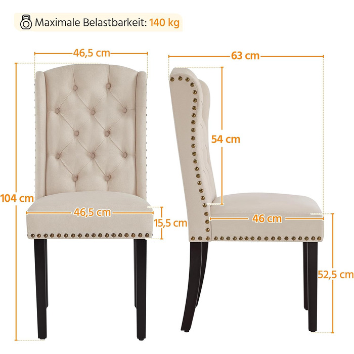 Набір з 4 кухонних стільців Yaheetech з м'яким сидінням та спинкою, бежевий (до 140 кг)