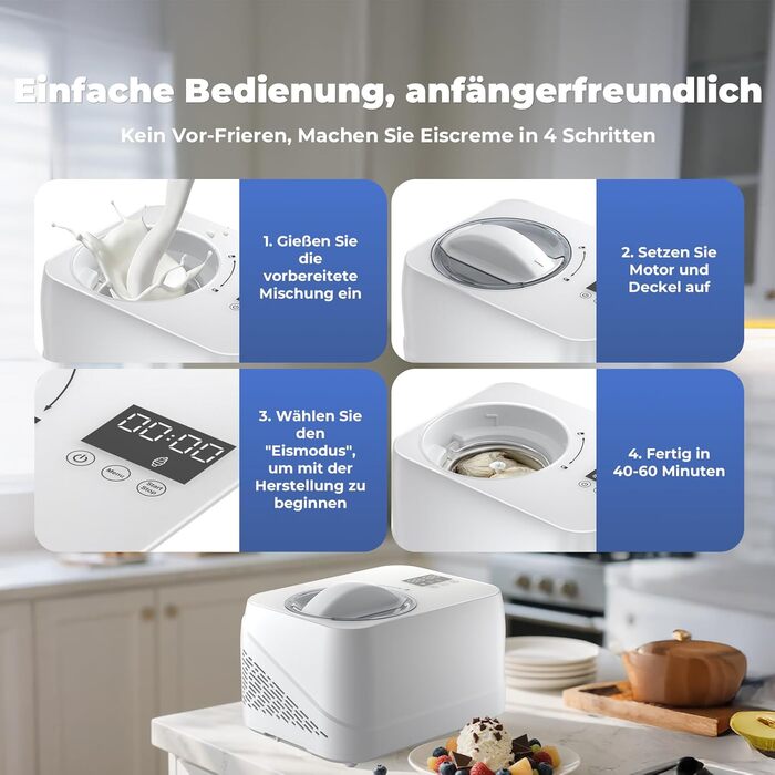 Машина для приготування льоду з компресором 1л, самостійно охолоджувана знімним контейнером для льоду, з лопаткою/мірювальним циліндром з позначками