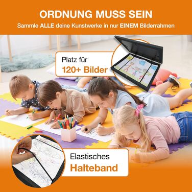 BALA® Преміум рамки для фотографій - 2 шт. A4, для дитячих малюнків та творчих робіт, з фронтальною відкриваністю та кріпленням для підвішування або встановлення, вміщують 120+ зображень (Чорний)