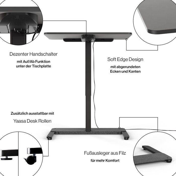 Письмовий стіл Yaasa One Standing Desk, 951 см, білий, невеликий практичний стіл поміщається в кожному кутку, гарантія 5 років, електричний стіл для домашнього офісу з регулюванням висоти, стіл з регулюванням висоти (темно-сірий/чорний)