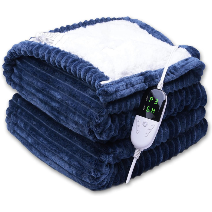 Електрична ковдра ITSHINY 180x135 см з цифровим регулятором, 6 режимів нагріву, таймер 1-10 годин, захист від перегріву, пральна, м'який фланель (Блакитна)