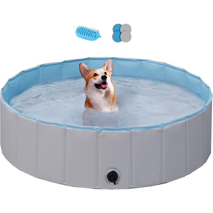 Басейн для собак Yaheetech, басейн 100/120/140/160 x 30 см, басейн для веслування собак, складний басейн для ванни, водний басейн, складний душовий умивальник для домашніх тварин (сірий, M - 100 x 30 см)
