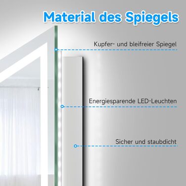 Елегантне дзеркало для ванної кімнати з LED-підсвічуванням 45x60 см, холодне біле світло, IP44, енергозберігаюче. Ванне дзеркало, дзеркало для ванної, настінне дзеркало. Розміри: 80x50 см