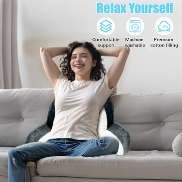 Комфортне крісло-подушка для читання, 70x50 см, сірий, з підголовником та підлокітниками