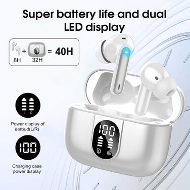 Бездротові навушники Csasan Bluetooth 5.3, ENC, мікрофон, 40 годин, сенсорний, водонепроникний IP7, внутрішньоканальні (сірий)