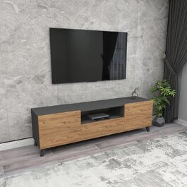 Тумба під телевізор en.casa Torsby, 3 двері, 140х30х46 см, антрацит/дуб, для вітальні