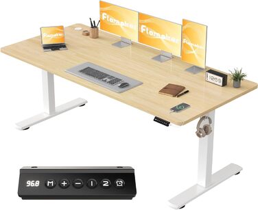 Електричний стіл Flamaker з регулюванням висоти, 160 x 60 см, з пам'яттю, для геймінгу, USB-зарядка (Бежевий)
