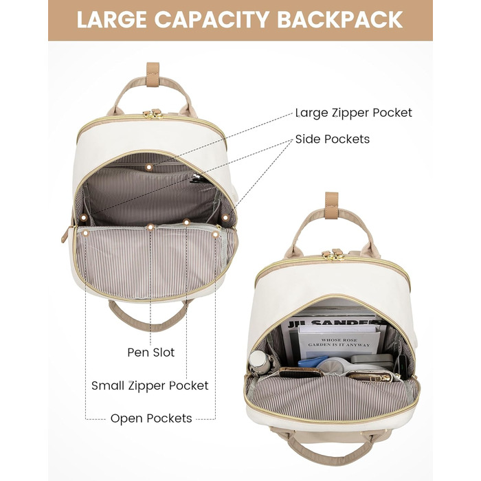LOVEVOOK Рюкзак для жінок, 15.6 дюймів, рюкзак для ноутбука, рюкзак для подорожей, водонепроникний, сумка для роботи, рюкзак, жіноча шкільна сумка, для підлітків, дівчаток, елегантний, для школи, університету, подорожей, роботи, офісу, Бежевий, 15.6 дюймі