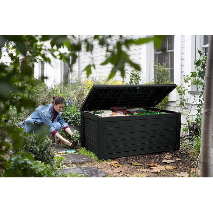 Ящик для зберігання садовий Koll Living Gartenbox 623л, чорний - міцний, з газовими амортизаторами, витримує до 272 кг