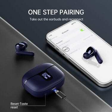 Навушники-вкладиші Renimer Bluetooth, 4 мікрофони ENC, шумозаглушення, IPX7, HiFi, USB-C, синій