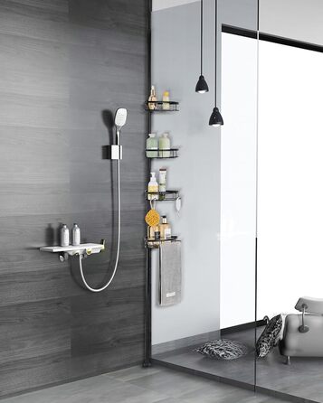 Душова полиця з регулюванням висоти, полиця для ванної кімнати, 73-266 см, з 4 рівнями, для ванни та ванної кімнати, чорна