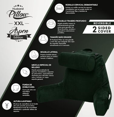 Подушка для чоловіка з підлокітниками - сіра, для читання та відпочинку в ліжку | Premium Memory Foam | Знімна подушка для шиї