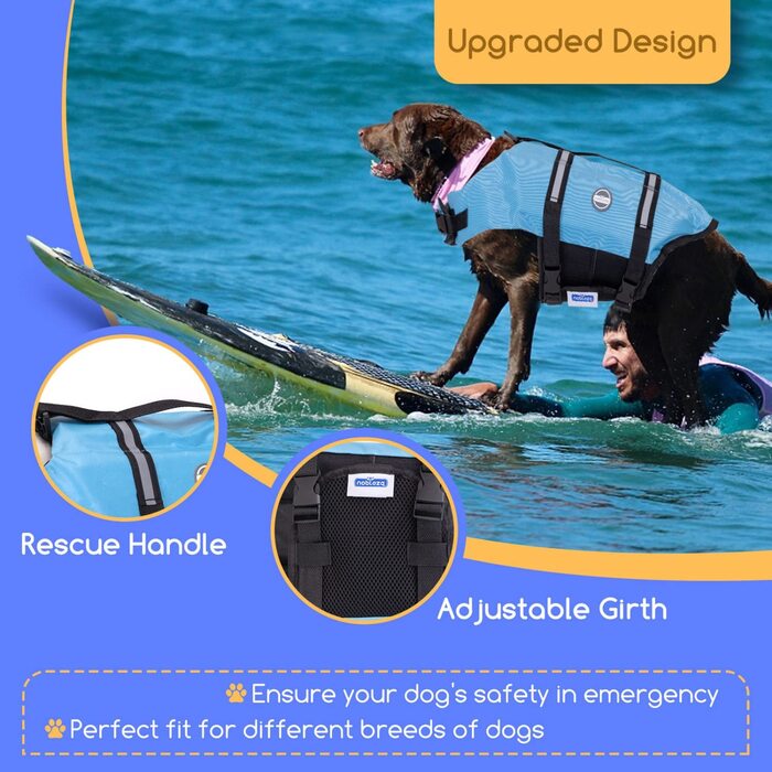 Плавучий жилет Nobleza для собак, Регульований плавучий жилет для собак-це рятувальний круг і світловідбиваючий, плавучий жилет для собак-це хороша плавучість для плавання, катання на човнах, (L, синій)