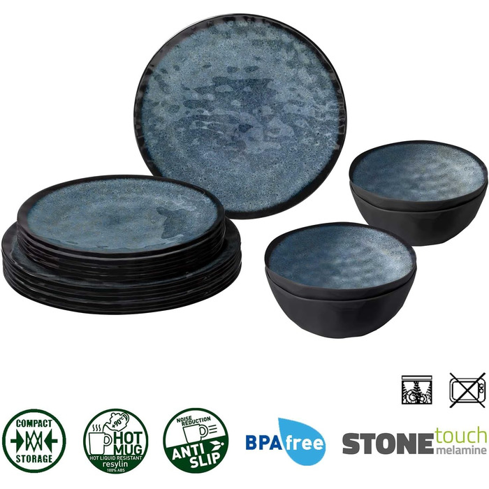 Набір посуду для кемпінгу Brunner Outdoor in Motion Melamin | 8 предметів (тарілки, миски, чашки) для 1-2 осіб | Tête a Tête Venetian | Зручний, міцний, антиковзний