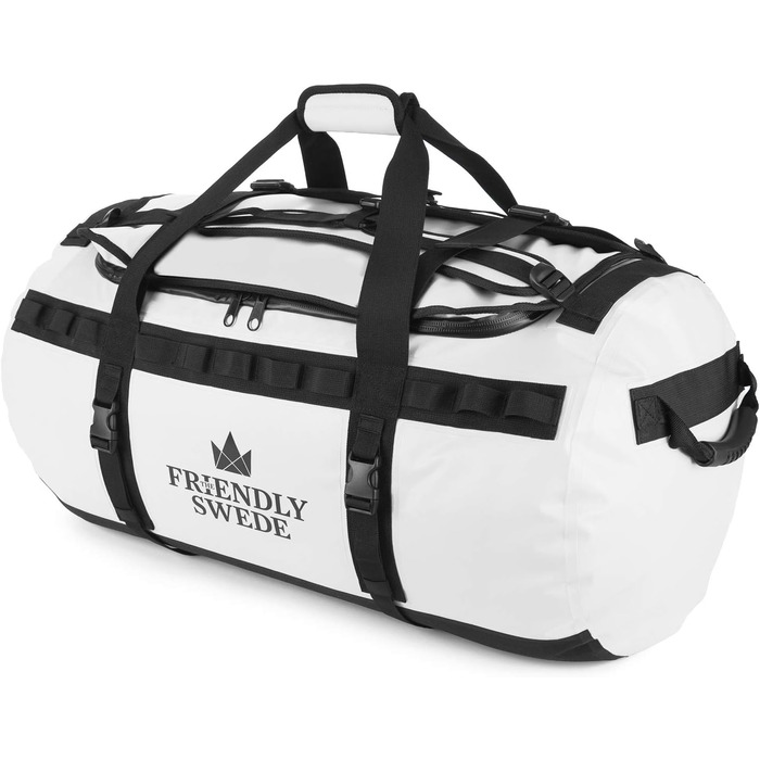 Водонепроникна дорожня сумка Friendly Swede Duffle Bag Backpack - 30 л / 60 л / 90 л - речовий мішок, речовий сухий мішок з функцією рюкзака - SANDHAMN (білий, 90 л)