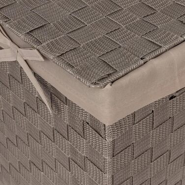 Кошик для білизни RAN6891 Stan з кришкою, ручками, плетіння, металевий каркас, знімний вкладиш з льону, 30 x 30 x 50 см, Бежевий, Коричневий