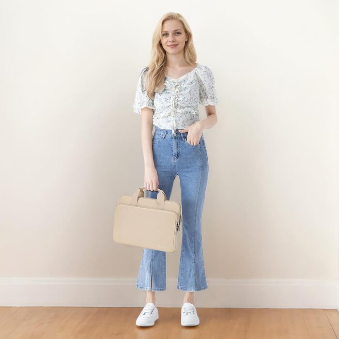 Чохол для ноутбука DOMISO 15.6 дюймів, сумісний з MacBook Pro (M4/M3/M2/M1) та іншими моделями, водовідштовхуючий, з ручкою, бежевий