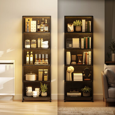 Стильна полиця-стеллаж на 5 ярусів з LED-підсвіткою, 7 кольорів світла, для вітальні, 60 x 30 x 179 см, чорний