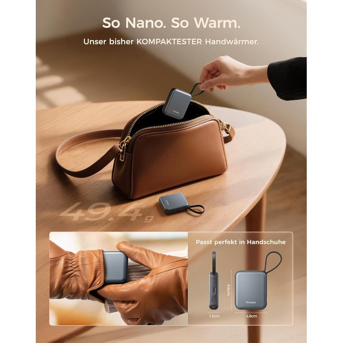 Електричні грілки для рук OCOOPA 2 шт., 3 режими нагріву, швидкий нагрів, 4000mAh, перезаряджаються USB, для жінок, зимові outdoor, сірі