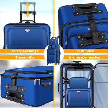 Набір валіз KESSER® 4 шт. | Чотири валізи з тканини з TSA-замком, 360° колесами та телескопічною ручкою | Косметичка, ручна валіза та великі валізи для подорожей та бізнесу (Блакитний)