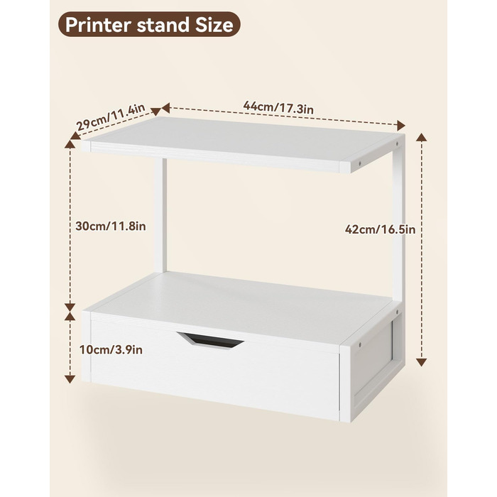 Підставка для принтера IBUYKE 2-ярусна, стіл з полицею для офісу, органайзер для паперів, книг, сканера, факсу, білого кольору TLJ015W