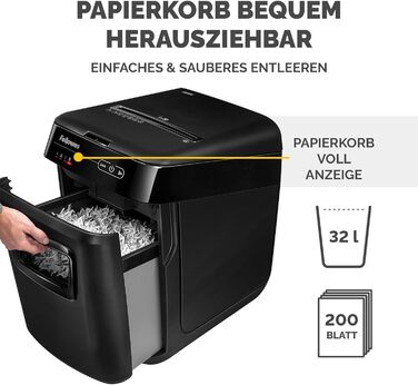Fellowes Autofeed AutoMax 90M: Шредер для паперу з автоподачею, P4, 90 аркушів/хв, 17 л, тихий, для офісу