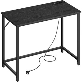 Письмовий стіл, ігровий стіл зі світлодіодним освітленням, подовжувач, комп'ютерний стіл, 50 x 100 x 76, компактний, для навчання, домашнього офісу, чорне чорне чорнило чорного дерева LWD141B82 чорне чорне дерево чорнило чорне чорне