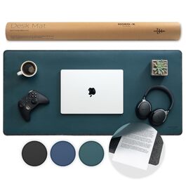 Шкіряний килимок для столу Nordik з органайзером для кабелів, великий килимок для миші та підкладка для письма (Сідло-коричневий/Темно-зелений, 89,9 x 43,2 см), преміум аксесуар для домашнього офісу